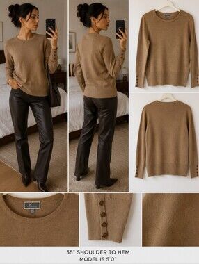 JM Collection Medium Petite Button Sleeve Sweater